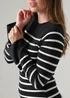 French Connection Grey Cosy Striped Midi Dress with Bell Sleeves - L Image 3