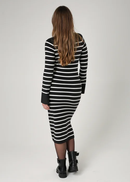 French Connection Grey Cosy Striped Midi Dress with Bell Sleeves - L Image 2