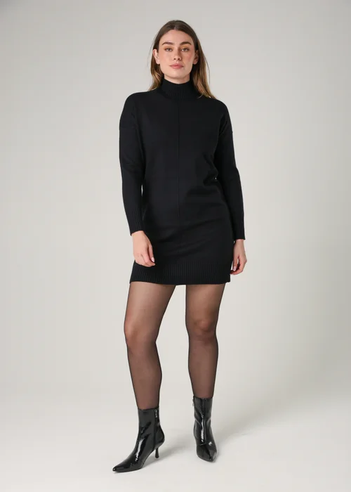 French Connection Black Cosy Soft Touch High Neck Seam Jumper Mini Dress - XL Image 4