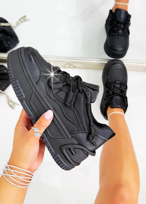 Love Lemonade Black Crystal Spark Trainers - Size 6 Image 2