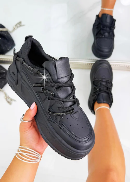 Love Lemonade Black Crystal Spark Trainers - Size 6 Image 1