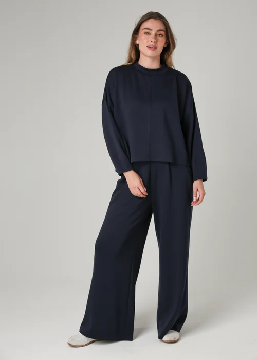 French Connection Navy Luxe Wide Leg Draped Trouser - L Image 3