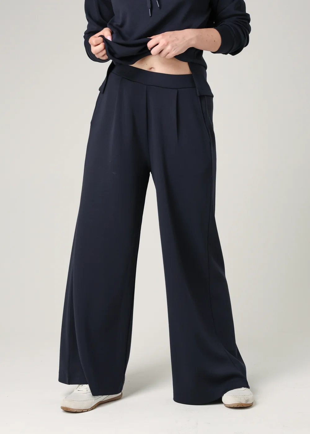 French Connection Navy Luxe Wide Leg Draped Trouser - L Image 1