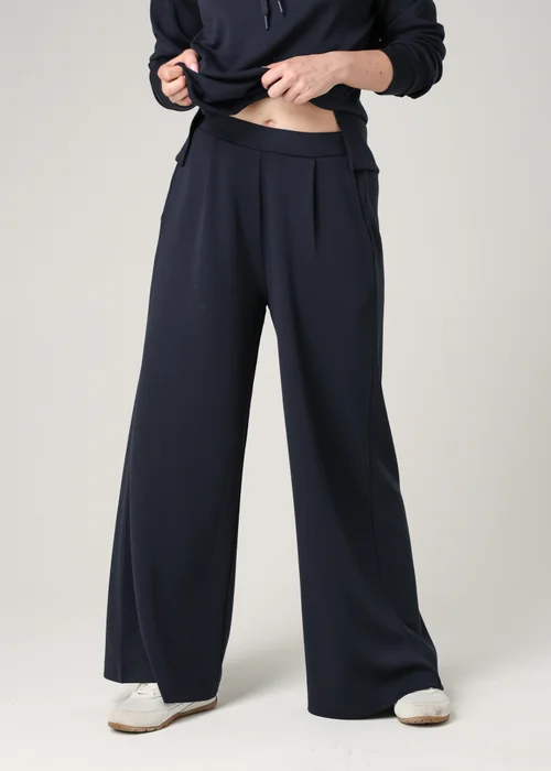 French Connection Navy Luxe Wide Leg Draped Trouser - L Image 1