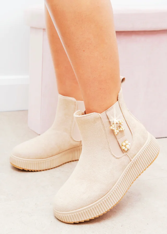 Love Lemonade Nude Sparkly Twinkle Pearl Ankle Boots