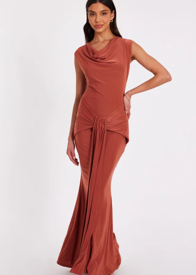Quiz Red Drape Front Maxi Dress