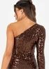 Maya Deluxe Brown Fully Embellished One Sleeve Midaxi Dress - 8 Image 4