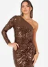 Maya Deluxe Brown Fully Embellished One Sleeve Midaxi Dress - 8 Image 3