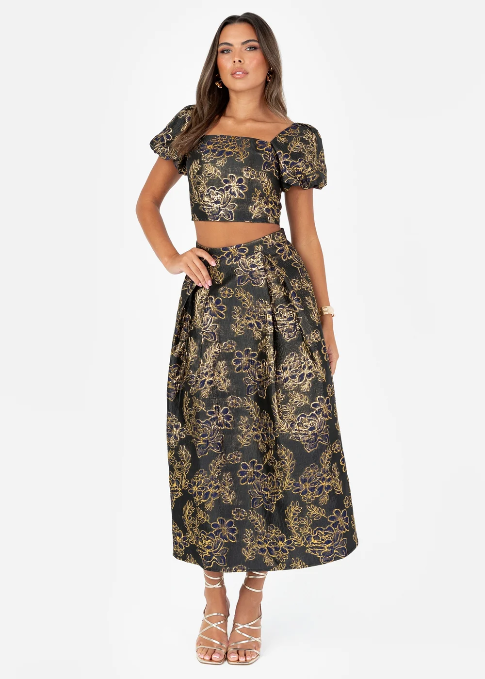 Maya Deluxe Floral Jacquard Pleated Midi Skirt - Size 8 Image 1