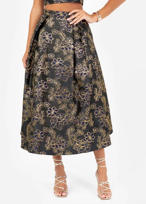 Maya Deluxe Floral Jacquard Pleated Midi Skirt - Size 8 Image 3