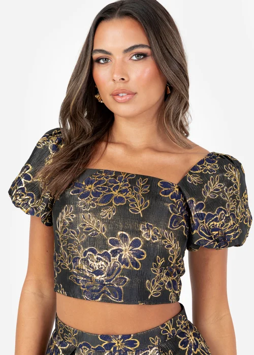 Maya Deluxe Floral Jacquard Square Neck Puff Sleeve Crop Top - Size 18 Clothing Image 1