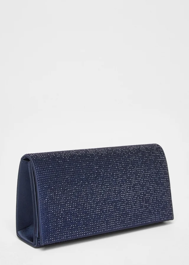 Quiz Navy Diamante Embellished Clutch Bag