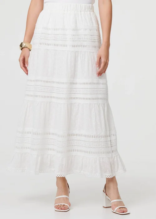 Izabel London White High Waist Lace Trim Tiered Maxi Skirt - 16 Image 3
