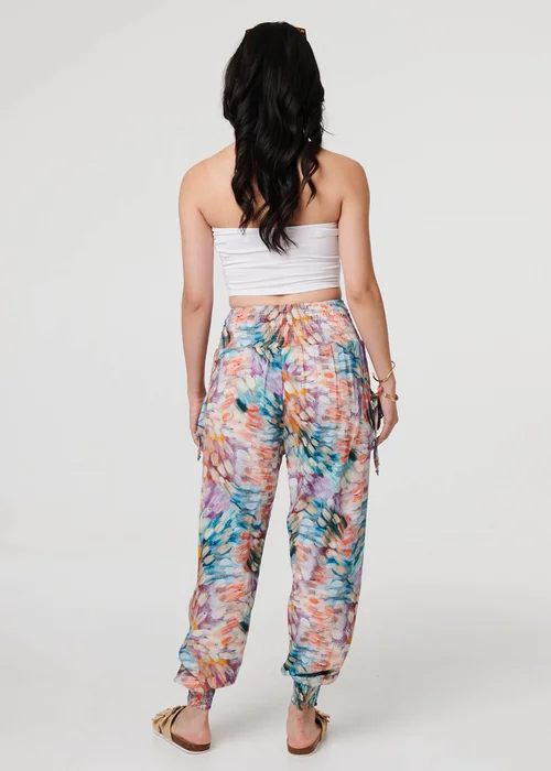 Izabel London Blue Printed High Waist Shirred Harem Pants - 10 Image 2