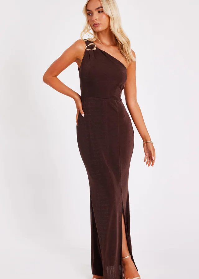 Quiz Brown One Shoulder Maxi Dress