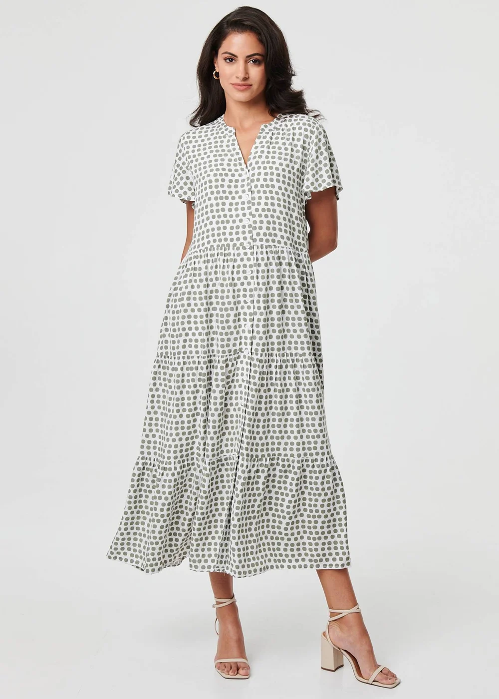 Izabel London Sage Printed Short Sleeve Relaxed Midi Dress - 8 Image 1