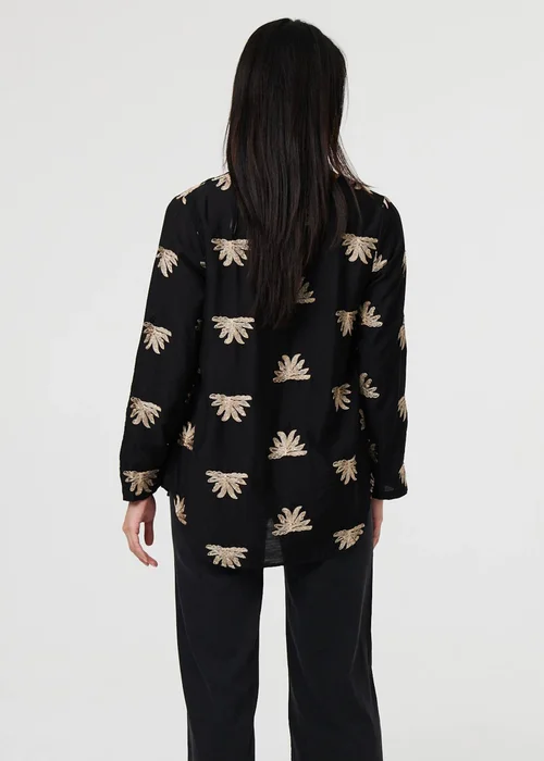 Izabel London Black Embroidered Pleat 3/4 Sleeve Blouse - 18 Image 2