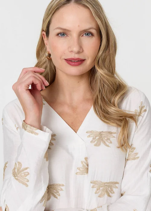 Izabel London White Embroidered Pleat 3/4 Sleeve Blouse - 14 Image 3
