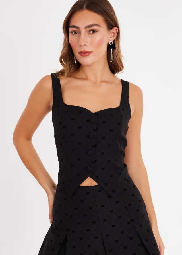 Quiz Black Bow Detail Waistcoat