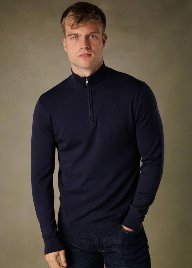 French Connection Dark Blue 1/2 Zip Knitted Jumper