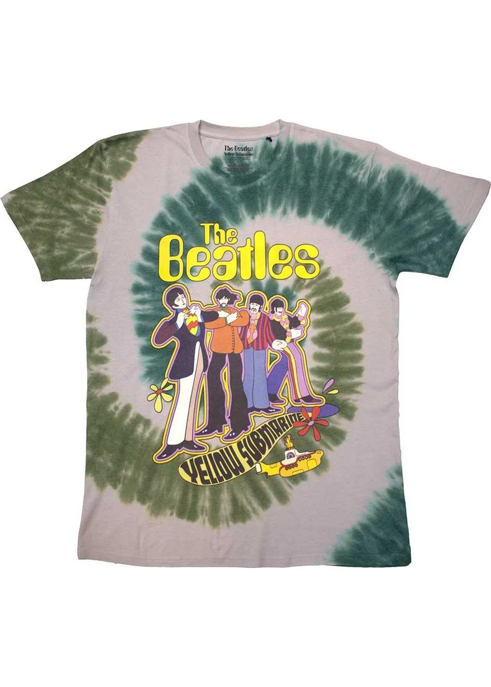 The Beatles Grey Green Yellow Submarine Band In Line Washed T-Shirt - Small Image 1