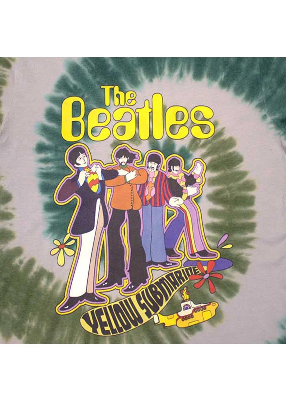 The Beatles Grey Green Yellow Submarine Band In Line Washed T-Shirt - Small Image 2