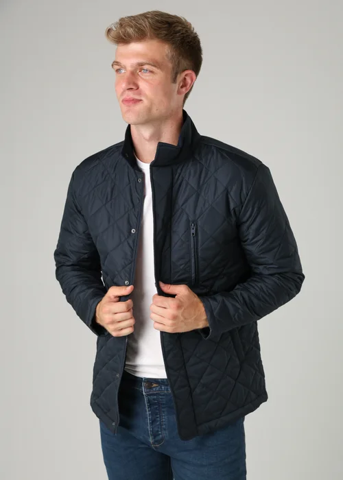 French Connection Navy Funnel Neck Diamond Quilted Jacket - M Image 2
