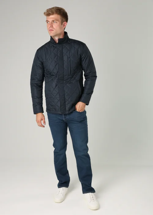 French Connection Navy Funnel Neck Diamond Quilted Jacket - M Image 4