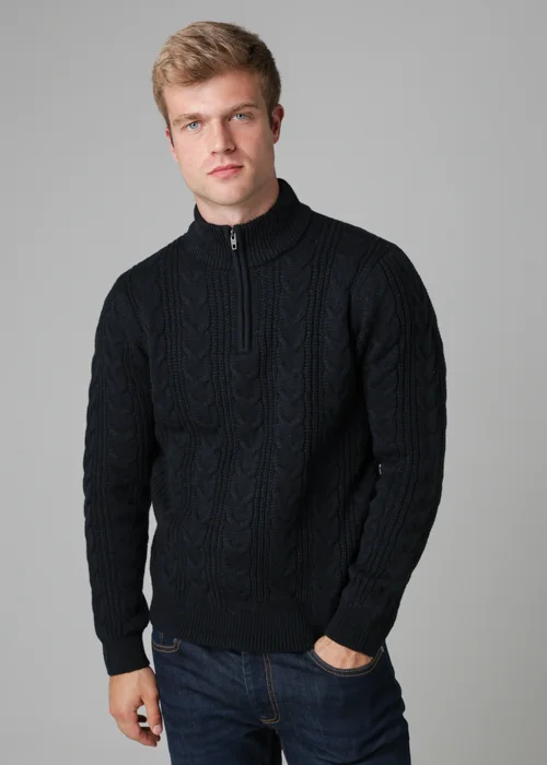 French Connection Navy 1/2 Zip Cable Knit Jumper - Large Image 2