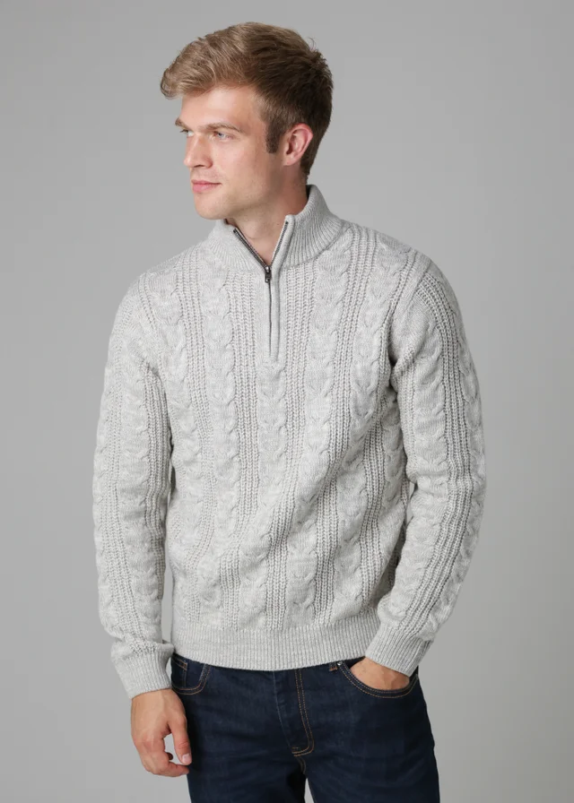 French Connection Ecru 1/2 Zip Cable Knit Jumper