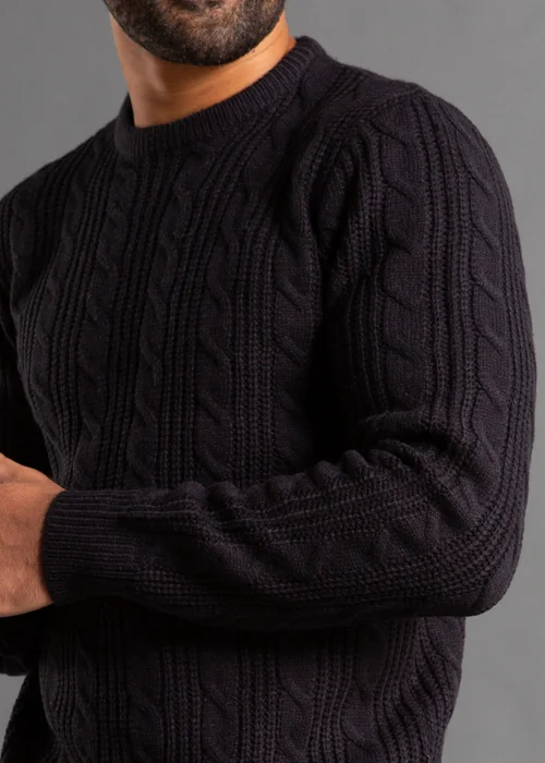 French Connection Navy Cable Knit Crew Neck Jumper - Extra Large Image 4