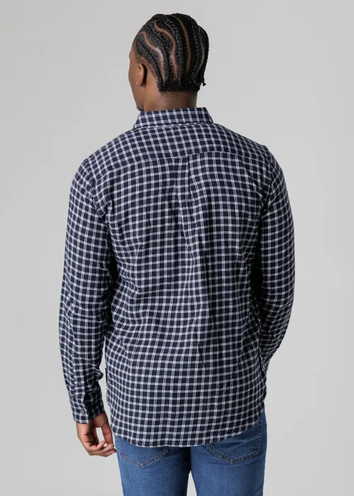 French Connection Navy Cotton Check Flannel Long Sleeve Shirt - Small Image 2