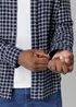 French Connection Navy Cotton Check Flannel Long Sleeve Shirt - Small Image 3