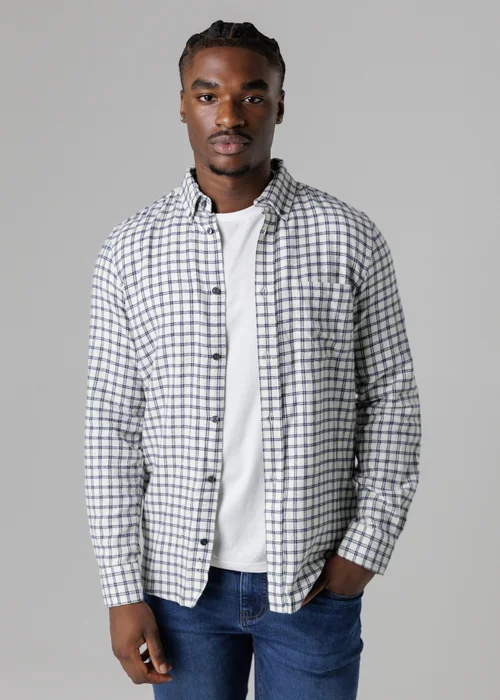 French Connection Ecru Cotton Check Flannel Long Sleeve Shirt - Medium Image 2