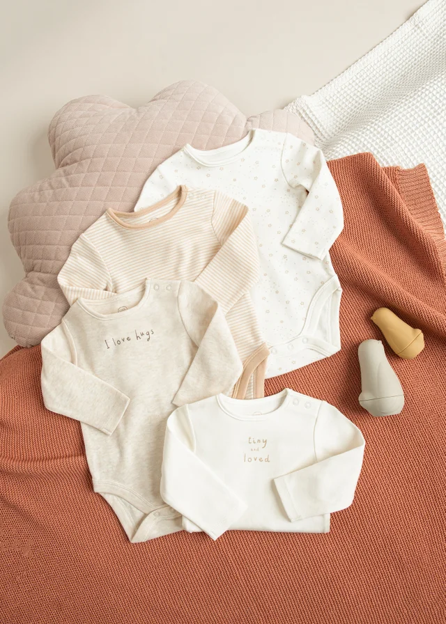 Cool Club Beige 4-Pack Printed Long Sleeve Bodysuits (1-9 mnths)