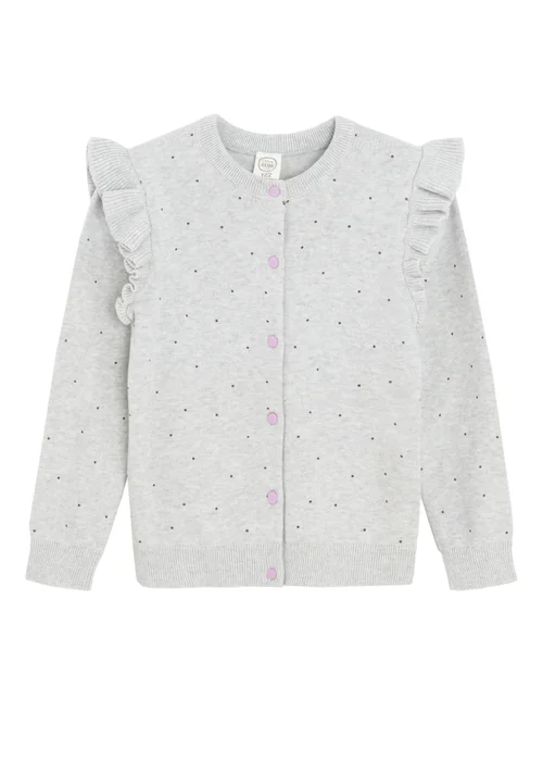 Cool Club Grey Button-Up Polka Dot Ruffle Shoulder Cardigan (3-8 yrs) - 5 Yrs Image 1