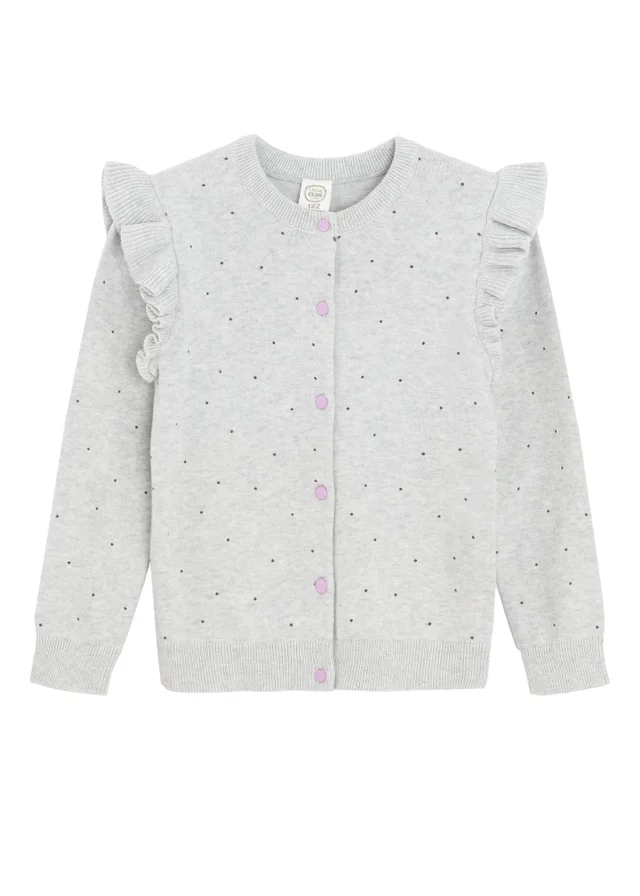 Cool Club Grey Button-Up Polka Dot Ruffle Shoulder Cardigan (3-8 yrs)