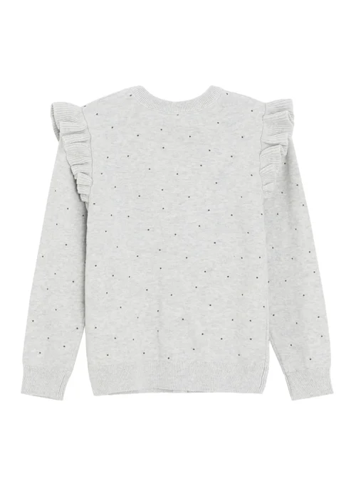 Cool Club Grey Button-Up Polka Dot Ruffle Shoulder Cardigan (3-8 yrs) - 5 Yrs Image 2