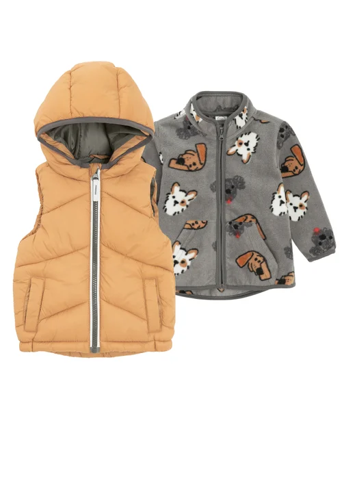 Cool Club Brown 2-Piece Printed Fleece & Bodywarmer Set (3-24 mnths) - 2 Yrs Image 1