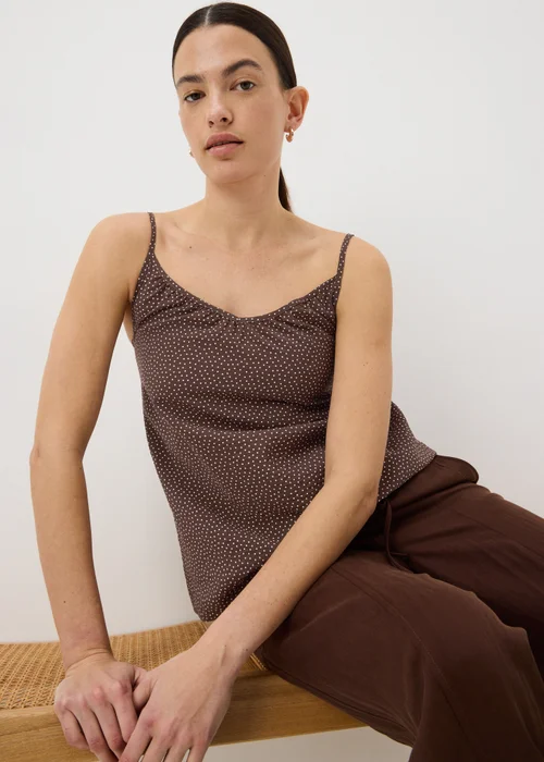 Brown Polka Dot Ruched Cami Top - Size 8 Image 2