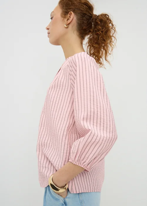 Pink Stripe 3/4 Sleeve Popover Blouse - Size 8 Image 3