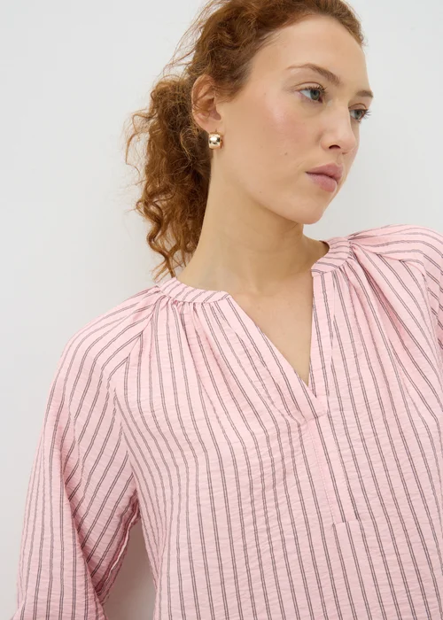 Pink Stripe 3/4 Sleeve Popover Blouse - Size 8 Image 2