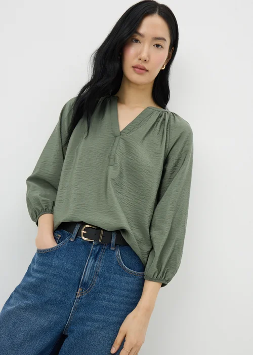 Olive 3/4 Sleeve Popover Blouse - Size 8 Image 1