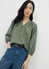 Olive 3/4 Sleeve Popover Blouse - Size 8 Image 1