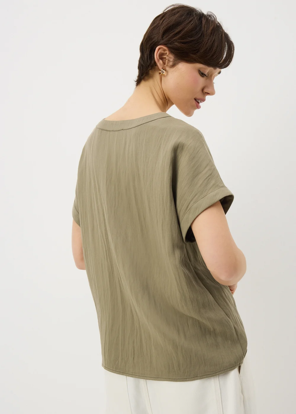 Khaki Textured Box Top Blouse - 8 Image 3