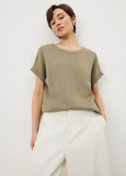 Khaki Textured Box Top Blouse - 8 Image 1