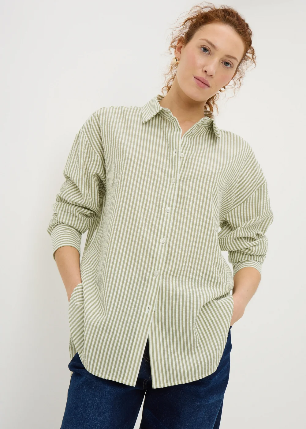 Khaki Stripe Seersucker Shirt - Size 8 Image 1