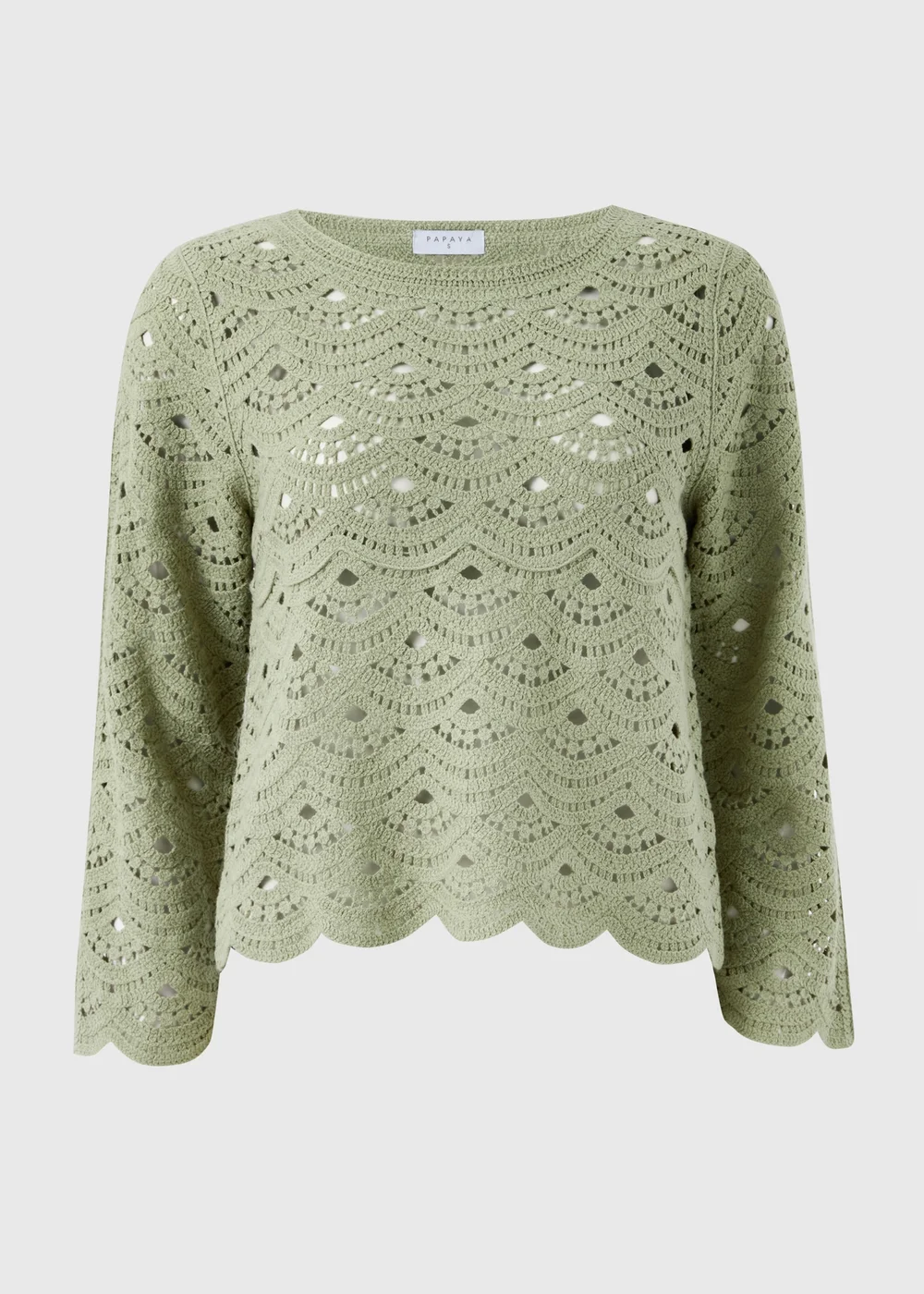 Sage Green Scallop Crochet Jumper - Extra small Image 1