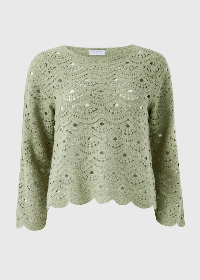 Sage Green Scallop Crochet Jumper