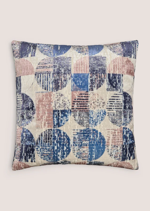 Navy Circular Geometric Velvet Cushion
